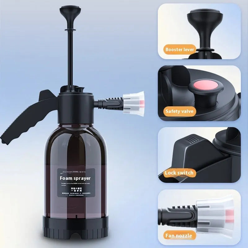 Black 2L foam watering can sprayer with nozzle and comfortable handle