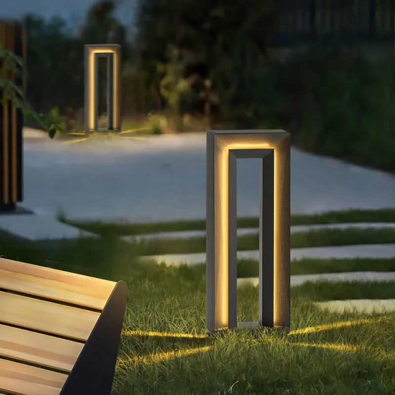 Solar square courtyard waterproof outdoor garden landscape lamp with stainless steel and acrylic in geometric shape