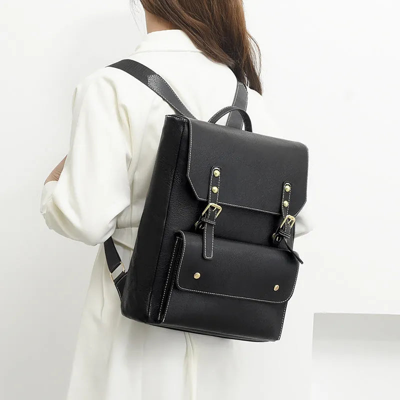 Korean retro style backpack in soft PU material with ventilation features available in four colour options