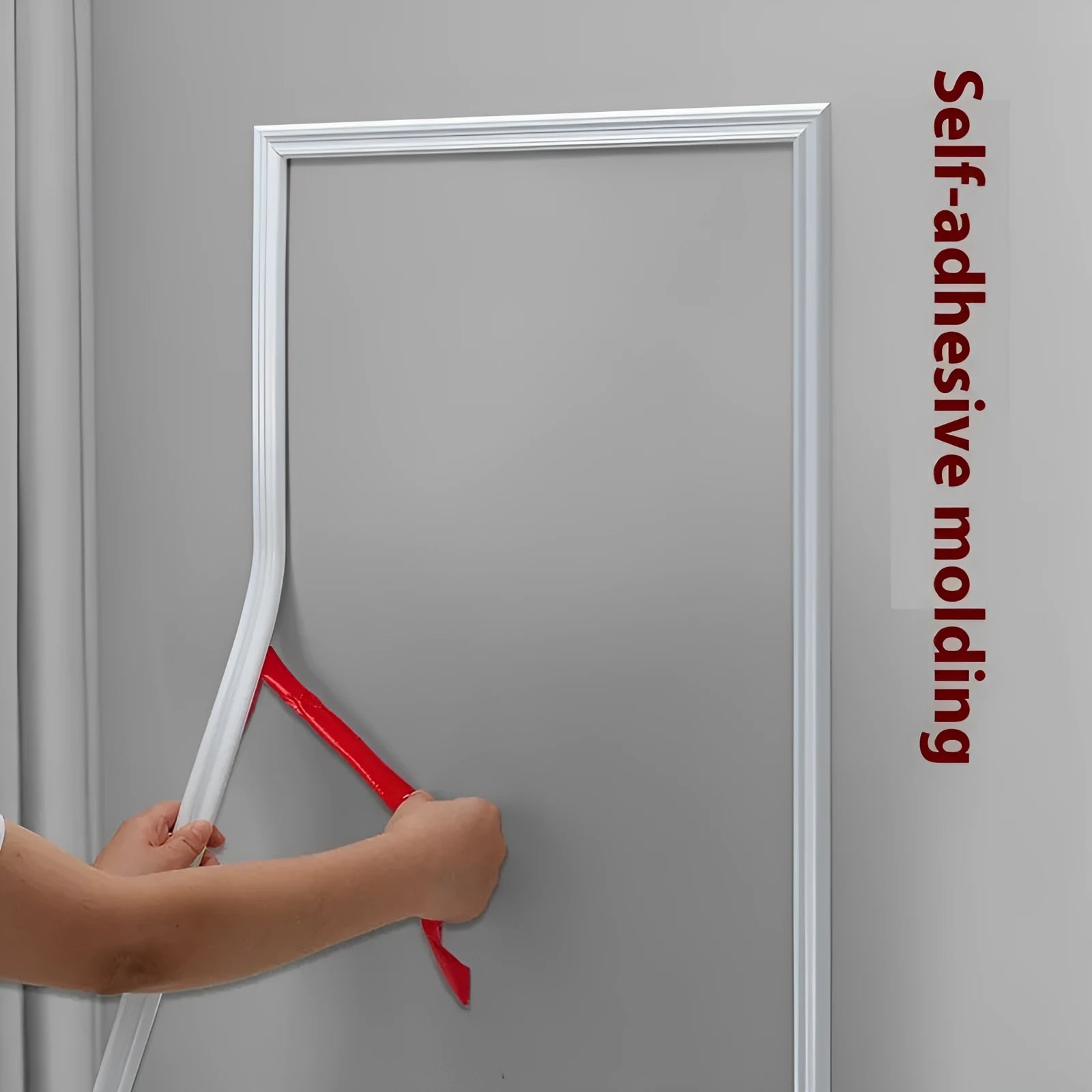 Flexible PVC shaping frame with self-adhesive edge banding in black flat style on a wall surface