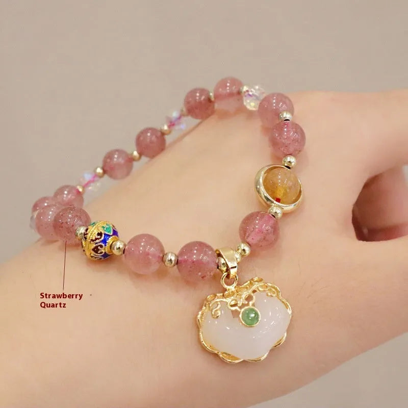 Women's bracelet with jade bead in geometric shape and metal three-dimensional ethnic decoration
