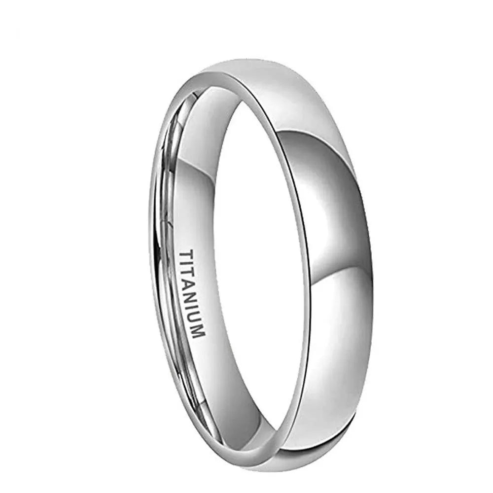 Silver-coloured plain titanium band ring shown in three different widths: 2mm, 4mm, and 6mm.