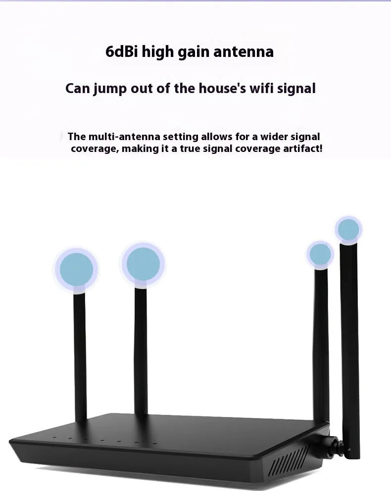 Portable 300m home wifi high-speed router in black with 4 LAN ports and compact bare metal design