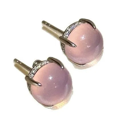 National fashion retro chalcedony stud earrings with geometric round egg surface design in three colour options