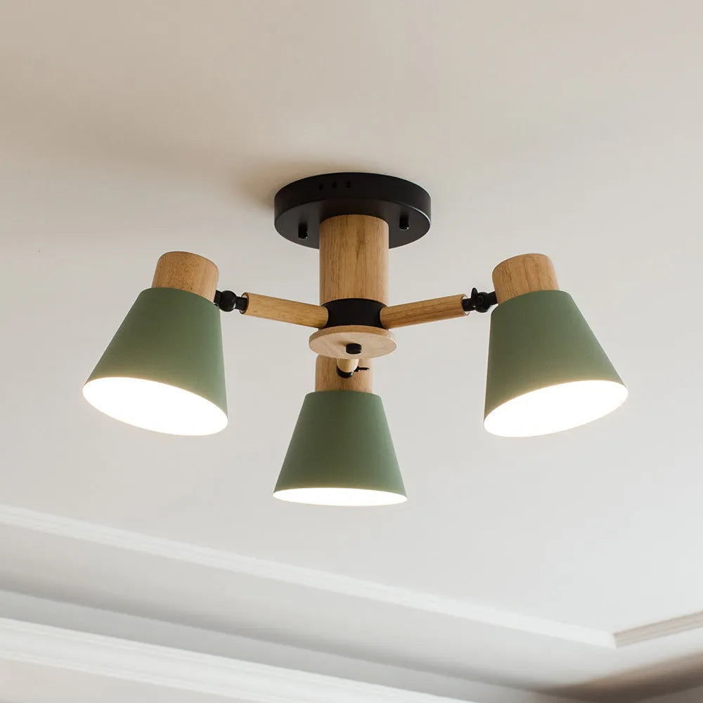 Nordic isn macaron ceiling pendant lamp with ironwood construction in multiple colour options