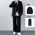 Plus size men's two-piece suit set with white dress shirt and tie on hanger