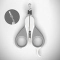Grey and pink cat nail clippers with angled blade and safety guard on a table.