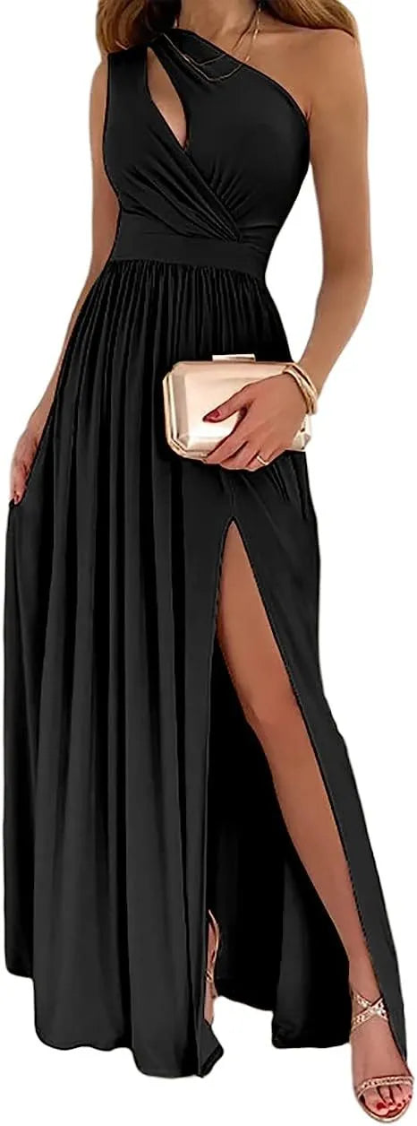 Women's one shoulder high split sleeveless maxi dress in soft fabric available in three colours