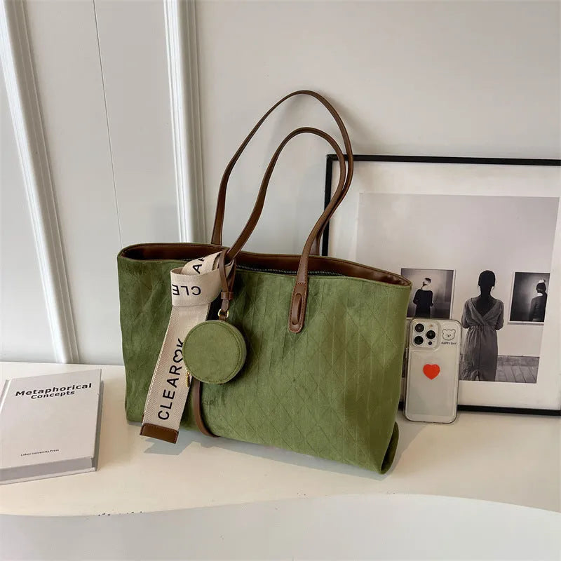Large women's soft polyester tote bag with shoulder strap in horizontal square shape