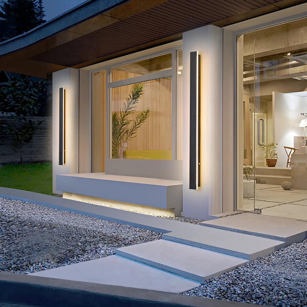 150cm straight outdoor LED wall lamp with wrought iron construction and IP65 waterproof rating