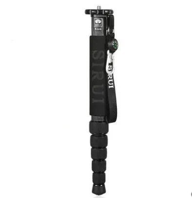 Black carbon fibre camera monopod extended to maximum 1540mm height with SLR camera mounted