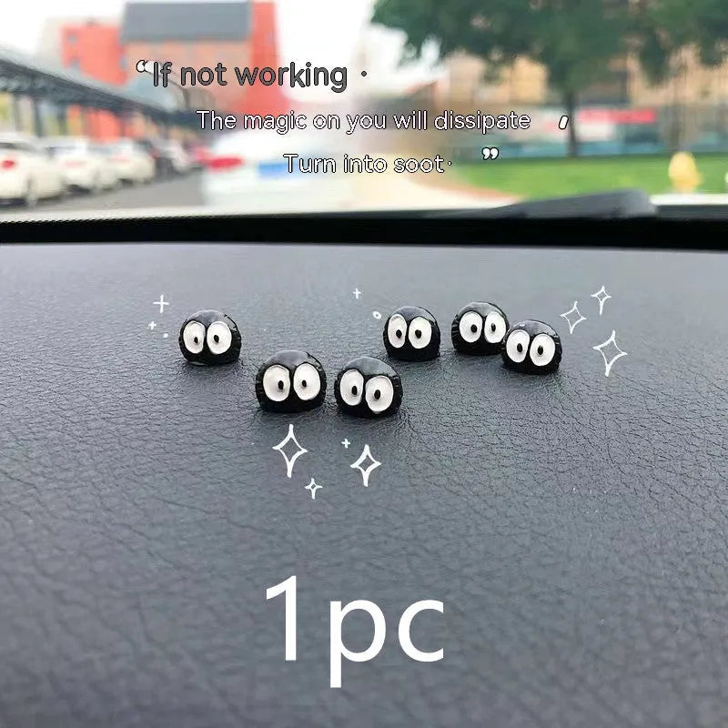 Small black resin car briquette decoration with cartoon design