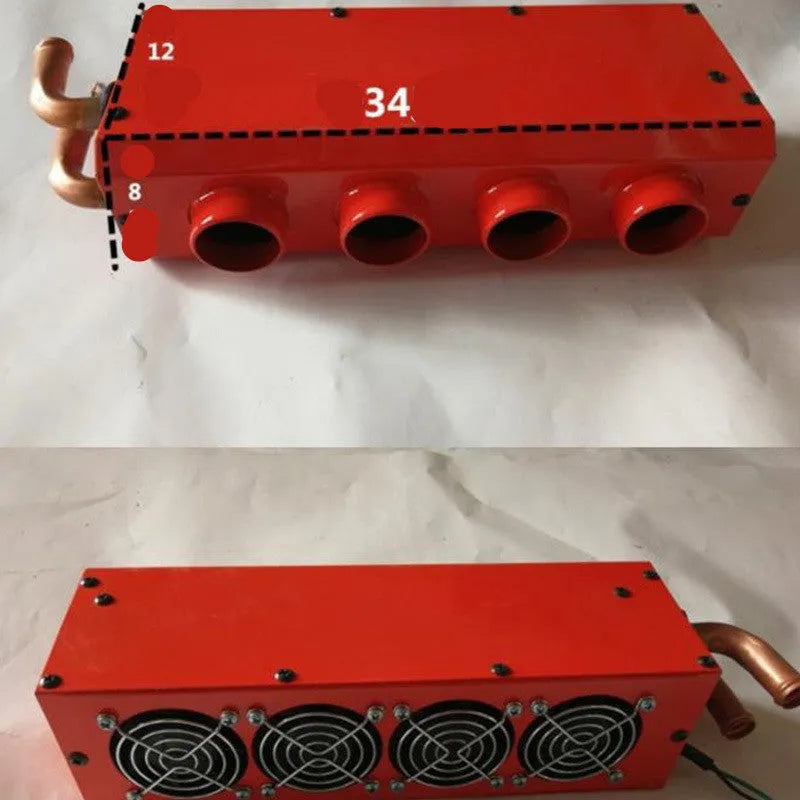 Metal car heater unit with copper pipe connections for engine waste heat utilisation