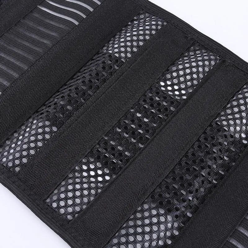Black sports waist support lumbar brace with steel plate decompression system for adult fitness activities
