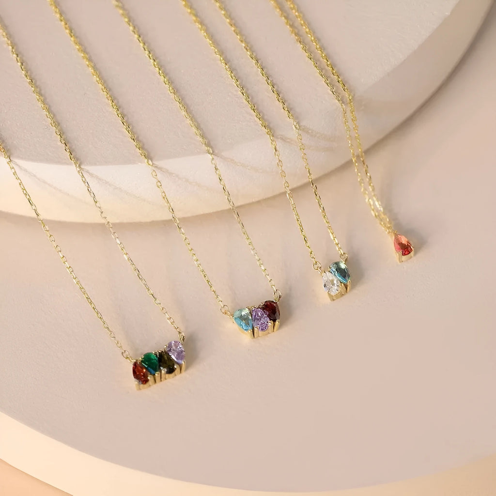 Titanium steel zircon birthstone necklace with princess pendant in silver, gold or rose gold colour options