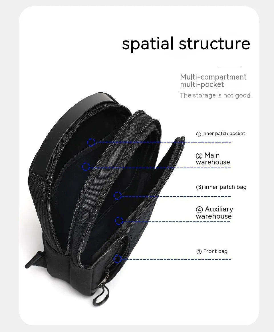 Casual black TPU waterproof chest bag with landscape camouflage pattern and single shoulder strap