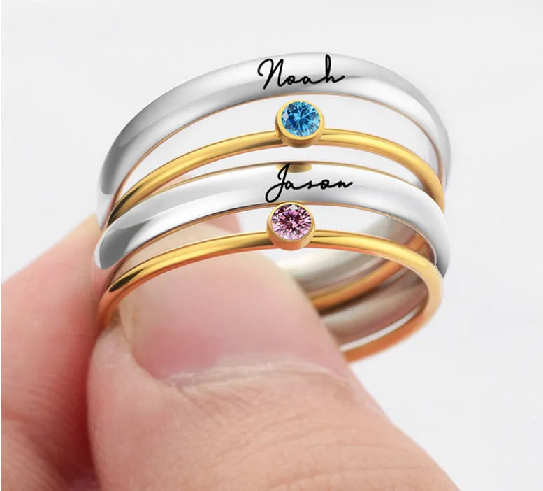 December birthstone engraved titanium steel ring with electroplated finish in geometry shape.