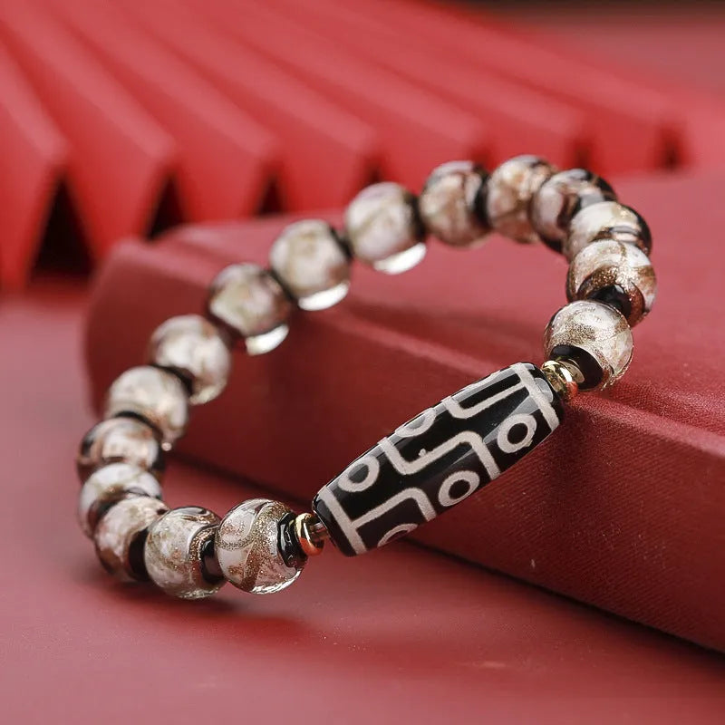 Traditional Chinese colourful glass bead bracelet with five-colour pattern and snake charms