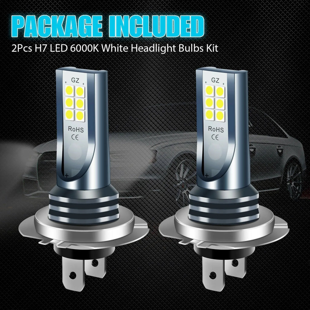 Close-up of a 12 SMD LED car fog light bulb with aluminium housing for H7 9005 H11 fitment.