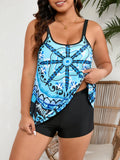 Plus size sling pattern split bikini swimsuit with chlorine resistant lining in picture colour