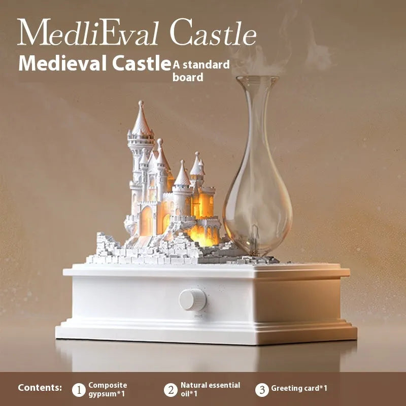 White medieval castle design waterless aromatherapy machine with ambient lighting, 188mm tall