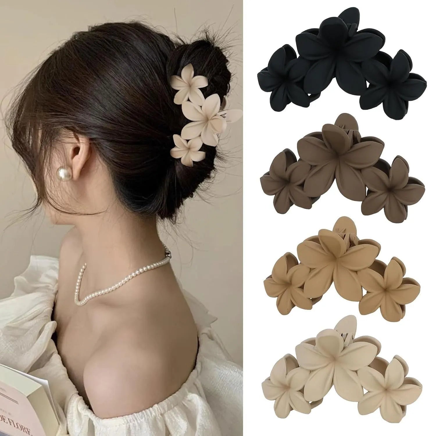 Set of six rose red plastic hair clips with quadrilateral design and frosted grip texture
