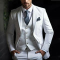 Men's three-piece slim-fit suit in solid colour, including coat, vest, and trousers for light business wear