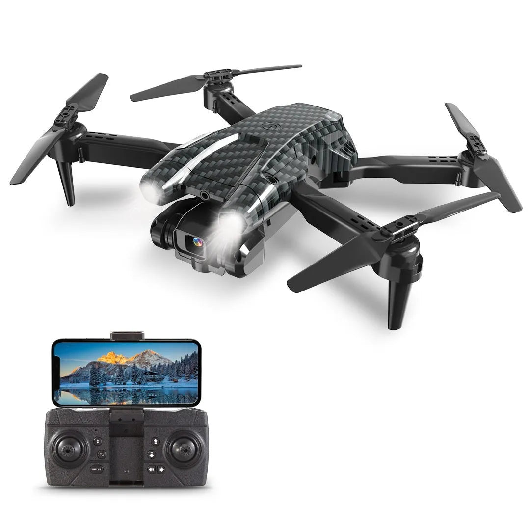 Black S138 carbon fibre folding drone with dual cameras for obstacle avoidance aerial photography