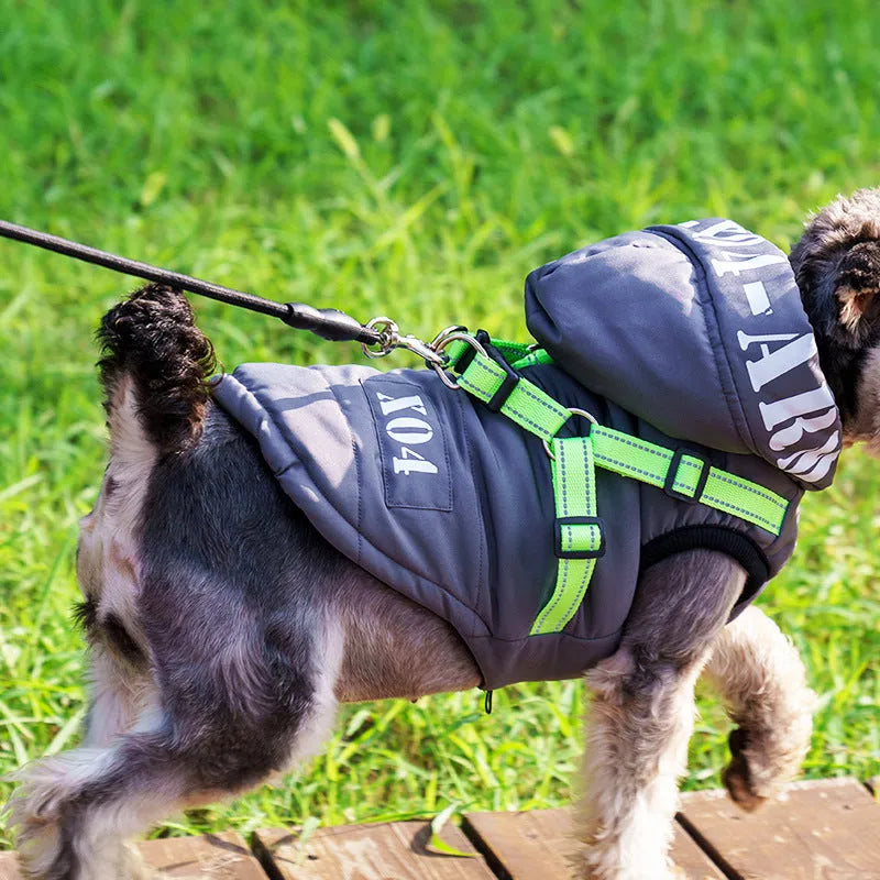 Winter dog clothes fleece-lined thickened waterproof jacket hooded in red for small to large dogs