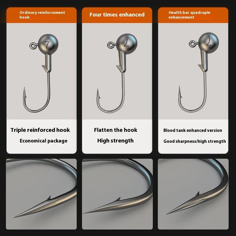 Enhanced steel jig hooks with primary colour filling in 50-piece set