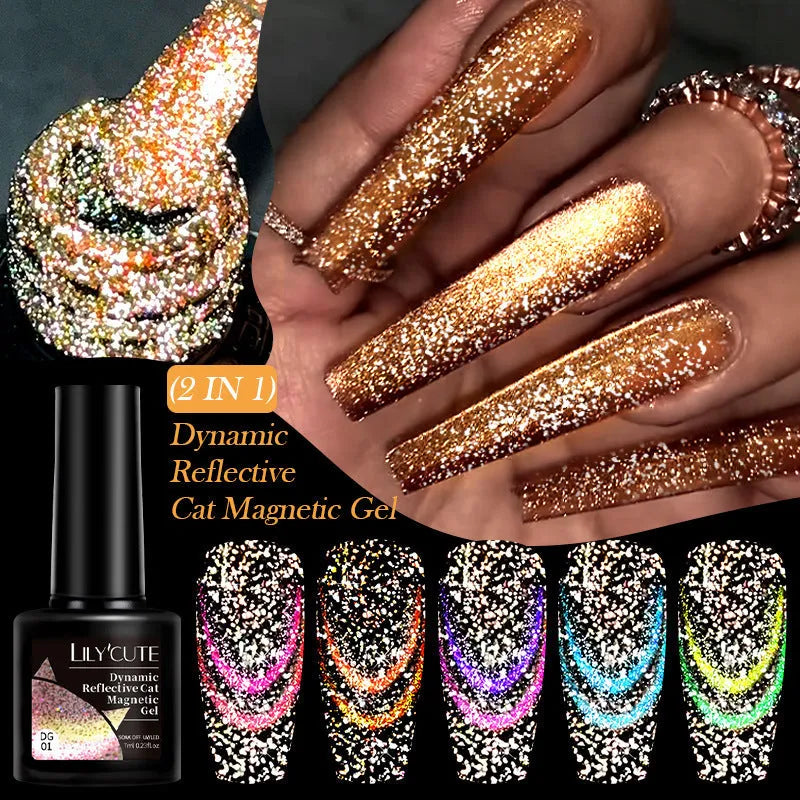 Cat eye series UV gel nail polish bottle with glitter and diamond fragments in six colour options
