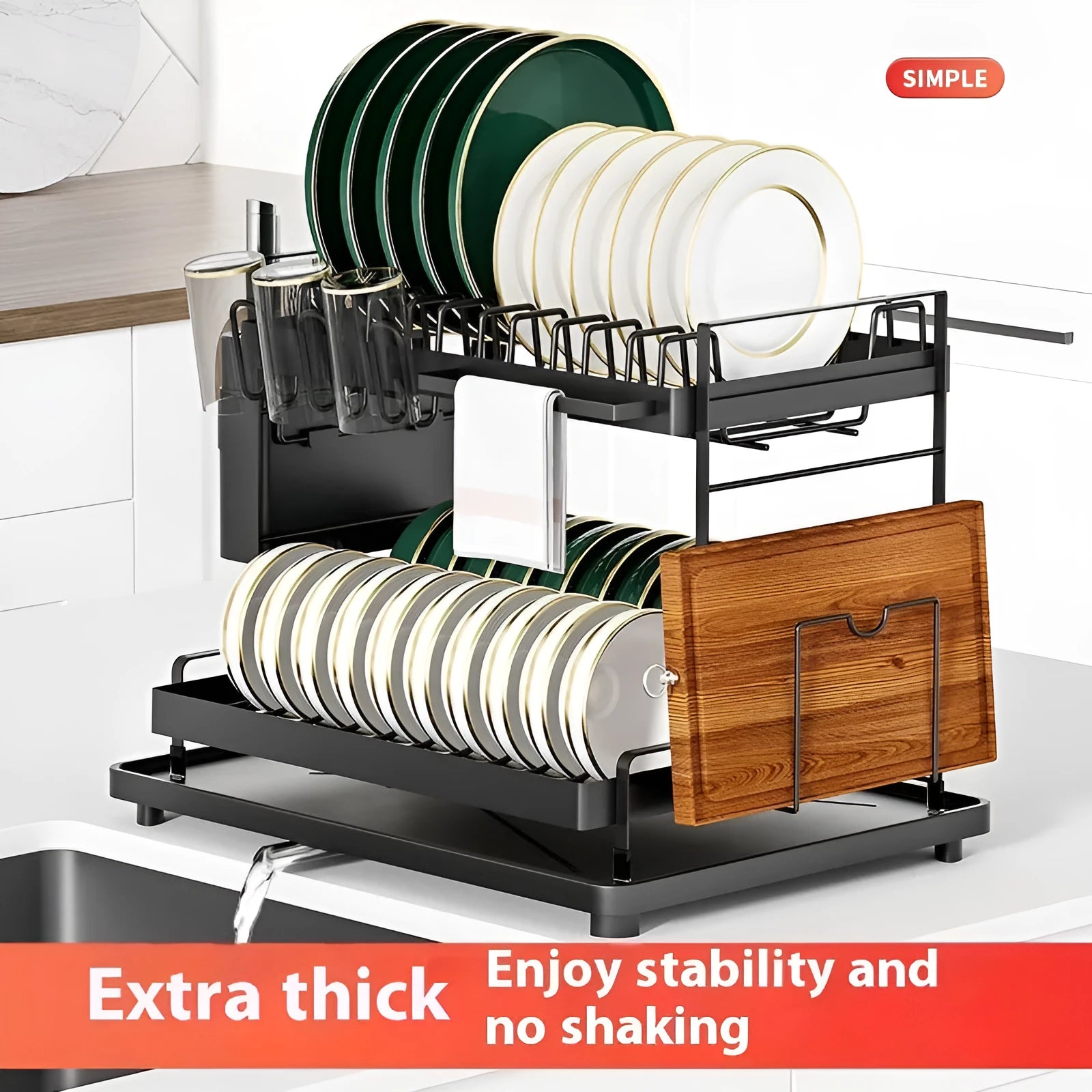 Double-layer kitchen storage rack with removable draining function in modern simplicity design