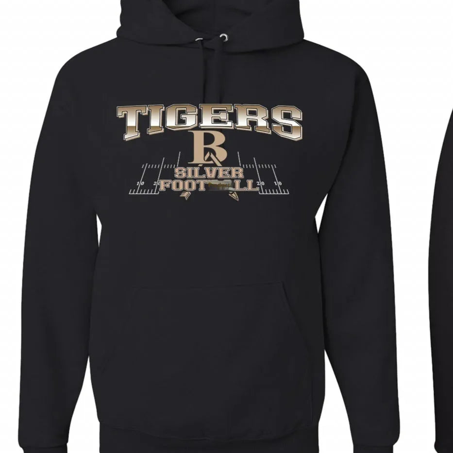 Black polyester pullover hoodie with drop-shoulder sleeves and no collar