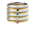 December birthstone colour geometric engraved titanium steel ring for women on a grey background.