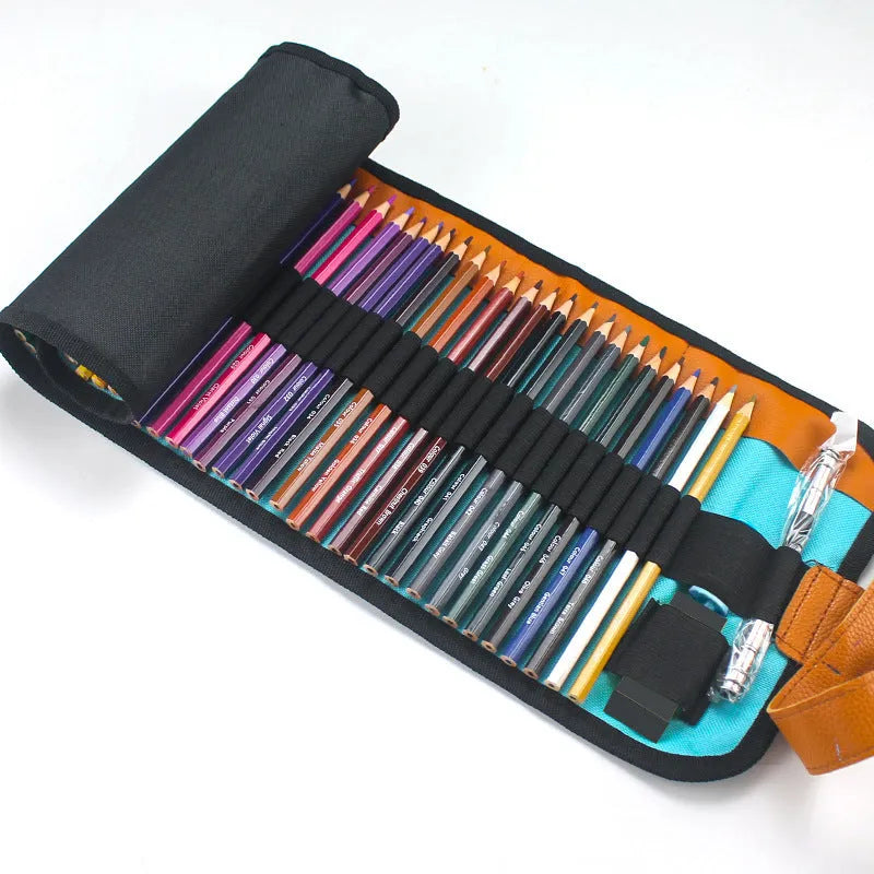 Wooden coloured pencil set with 50 colours for oily painting in storage case