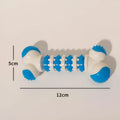 Blue bone-shaped interactive dog chew toy with treat dispensing centre for small breeds