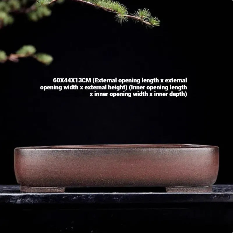 Handmade antique rectangular purple clay flower pot showing traditional finish and substantial size.