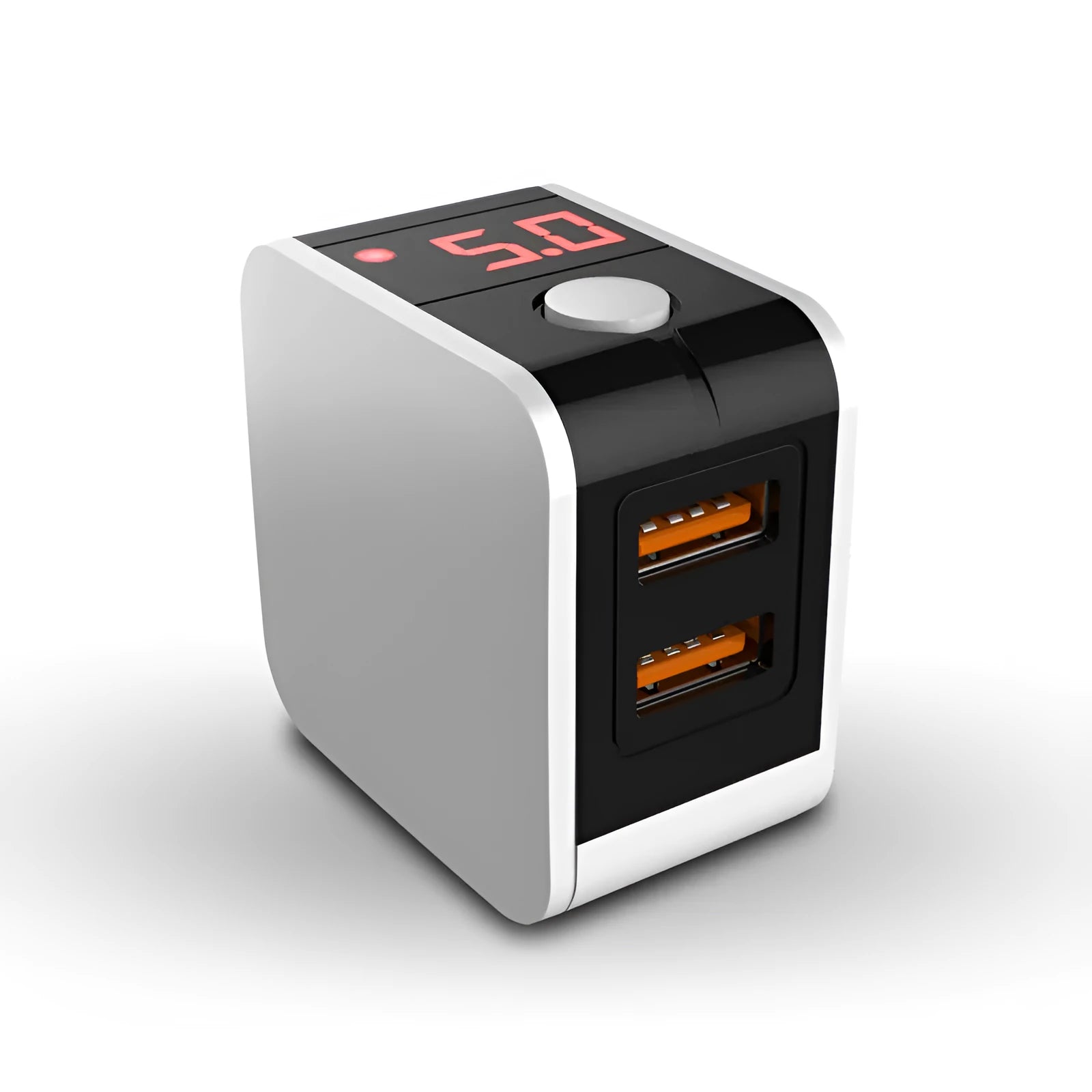 5V2.4A dual USB fast charging power adapter with digital display in black, white or red colour options