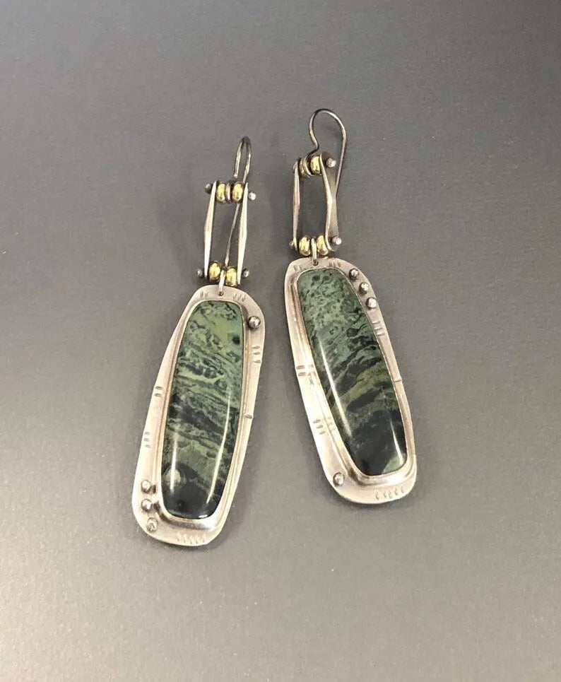 Geometric two-tone marble pattern alloy drop earrings with minimalist design