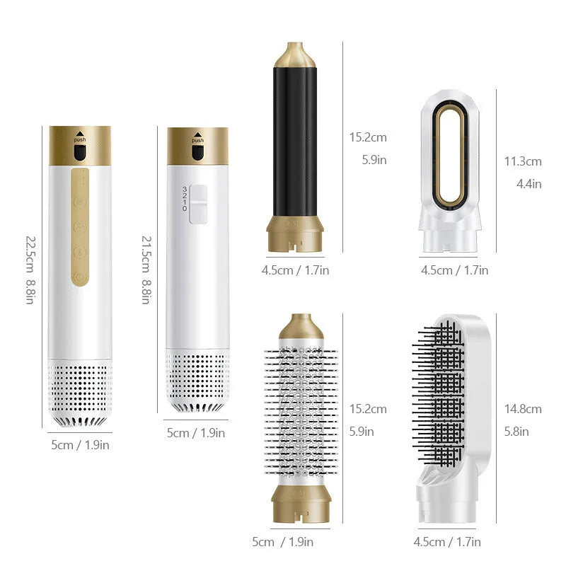 Electric 6-in-1 hot air comb for curling straightening fluffy shaping with leather case
