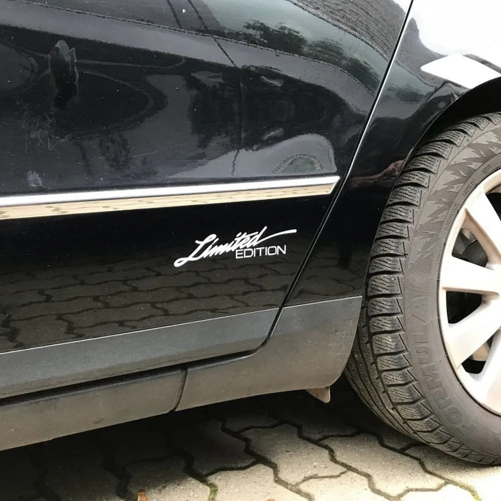 Reflective plastic English bumper sticker for cars in black, white, and colourful options.