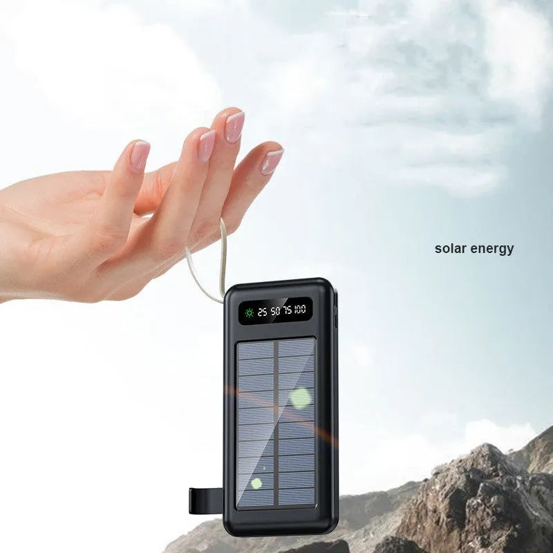 Solar power bank in black or white with capacity options of 20000mAh and 30000mAh