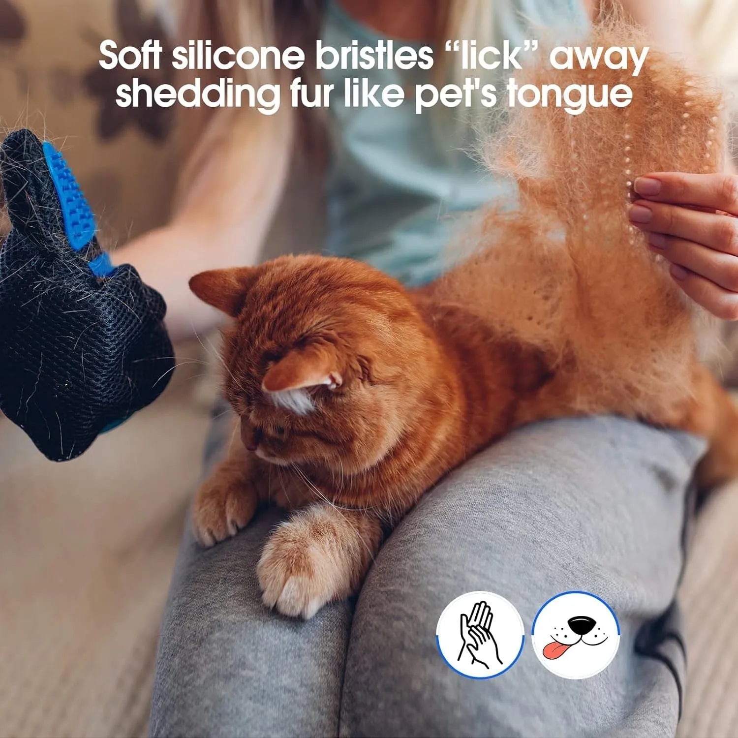 Blue pet grooming gloves with silicone tips for cat and dog hair removal