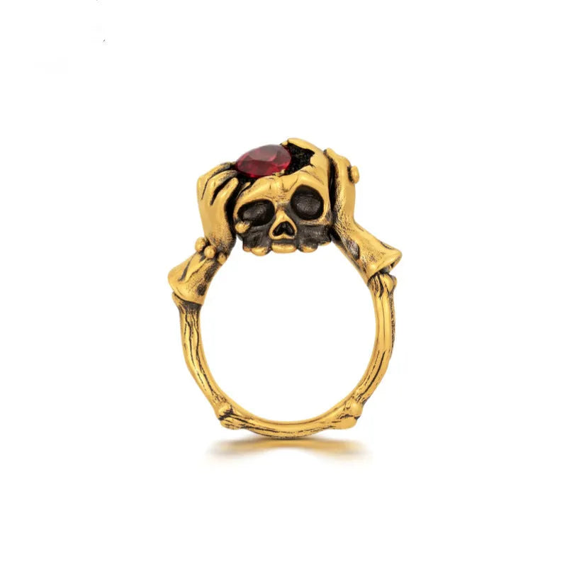 Adjustable copper electroplated skull ring with retro geometric design for men and women