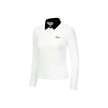 Women's white long sleeve polyester golf top with slim fit design for outdoor sports