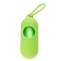 A compact black dog poo bag holder with a side hook and a Velcro strap at the bottom.