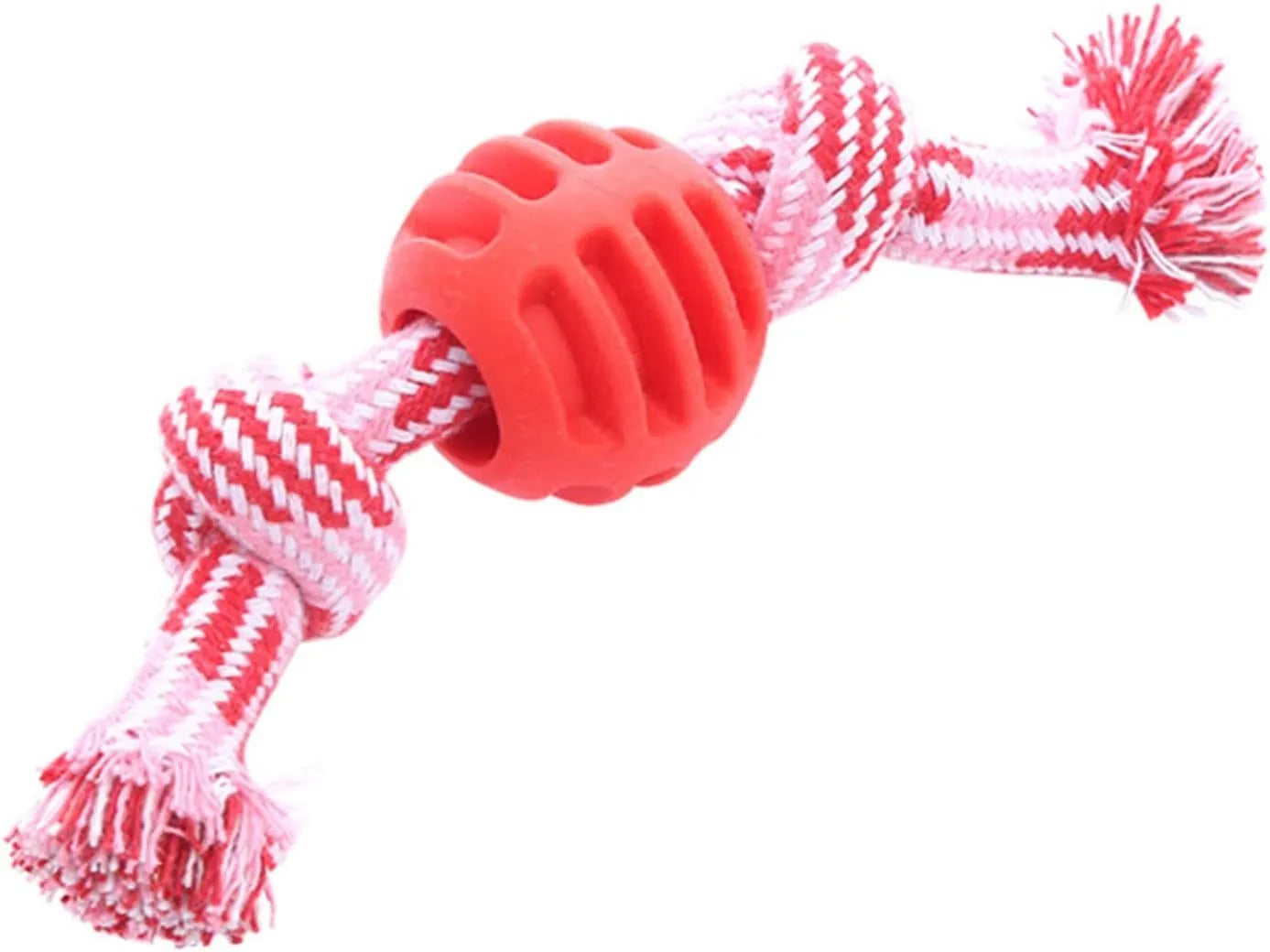 Blue dog chew toy with integrated rope strands for dental cleaning and play