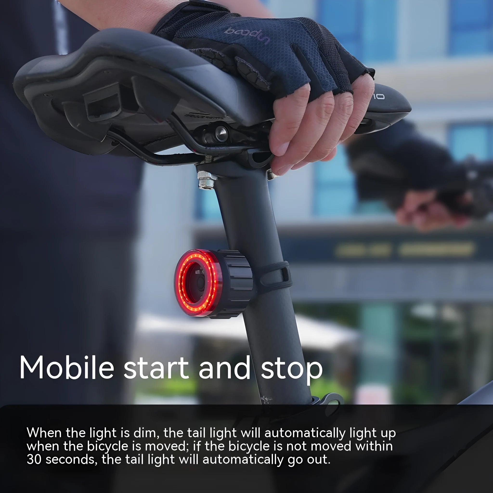 Black aluminium alloy intelligent induction brake bicycle taillight with seat tube mounting bracket