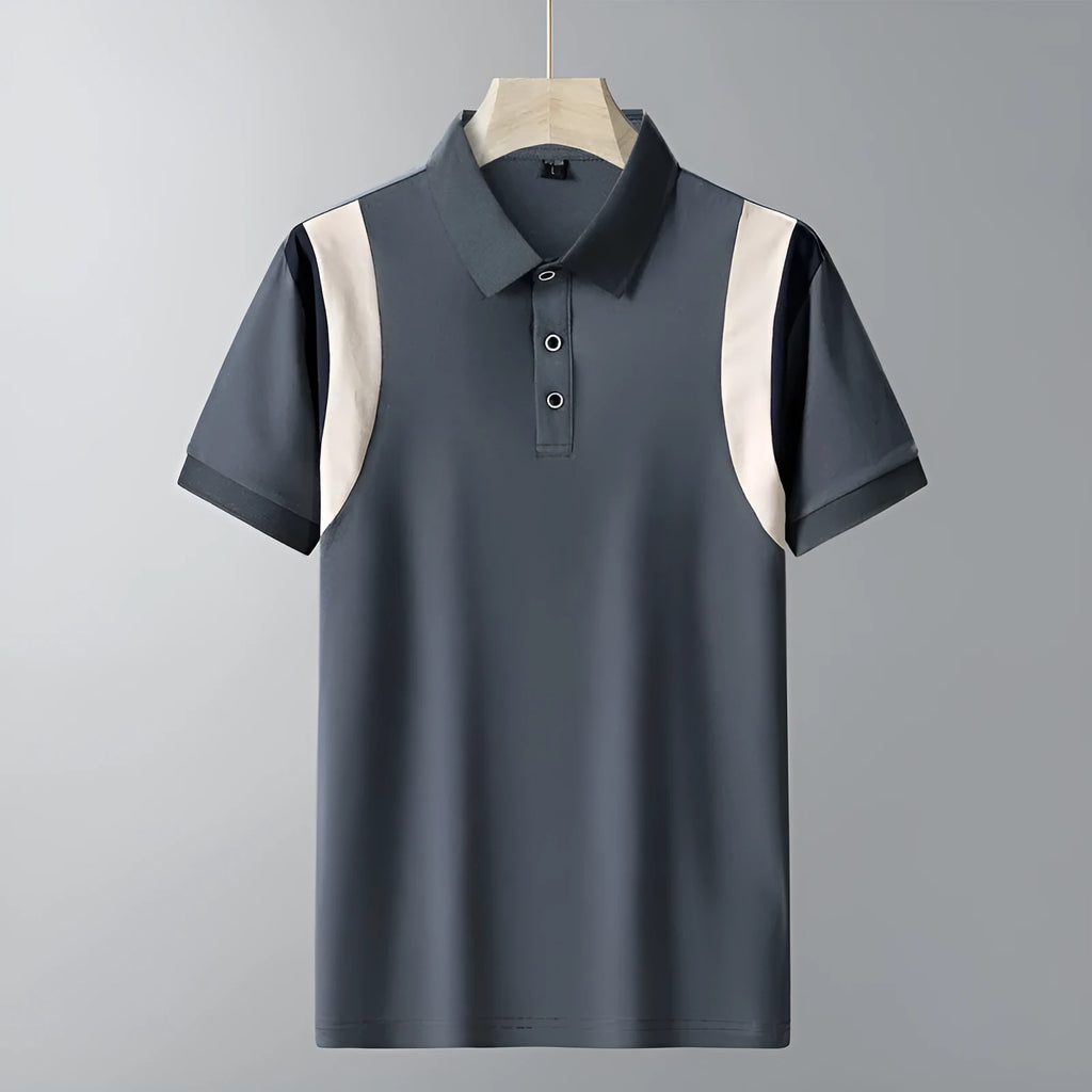 Men's business lapel cotton T-shirt with striped pattern and short sleeves in loose Korean style fit