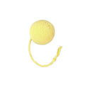 Colourful cat toy ball with an attached rope, shown in green, pink, purple, and yellow with 6cm and 3cm size options.